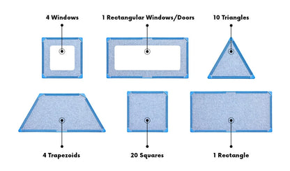 Which 40 Giant Magnetic tiles are included in the Superspace family pack